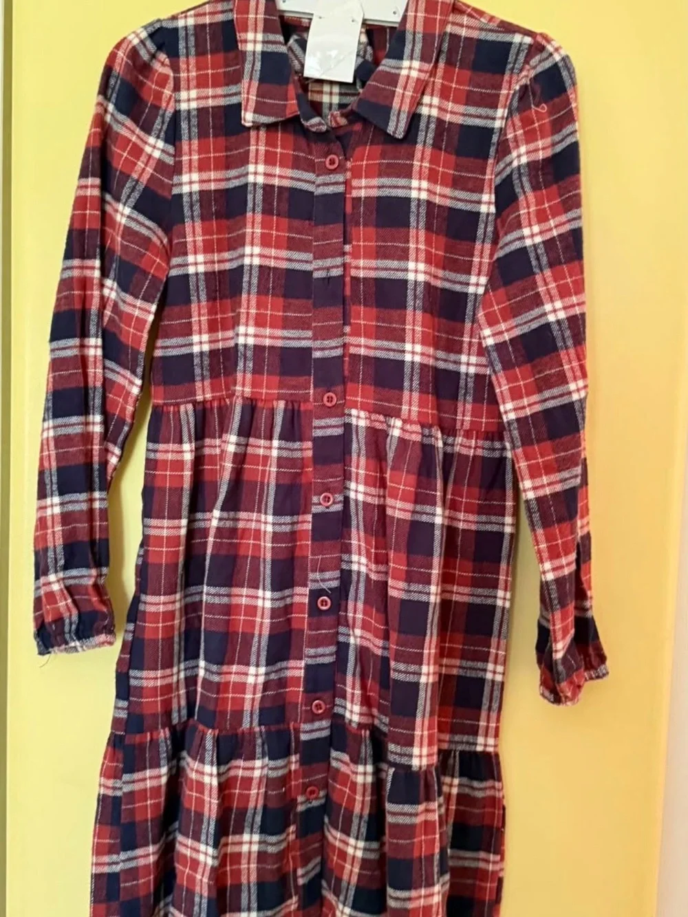 Tahari Red and Navy Plaid Button-Front Casual Dress and a headband